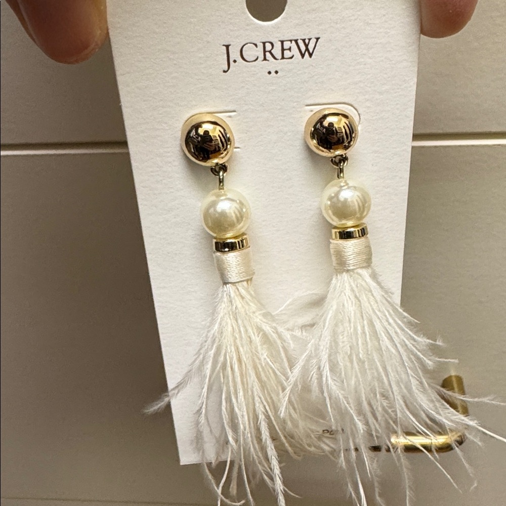 J Crew Feather Drop Earrings